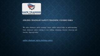 Online Chainsaw Safety Training Course Osha
