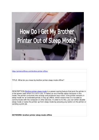 What do you mean by brother printer sleep mode offline?