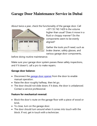 Garage Door Maintenance and Repair Service in Dubai