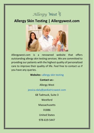 Allergy Skin Testing  Allergywest