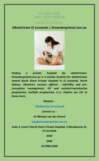 Obstetrician St Leonards  Drvandergriend.com