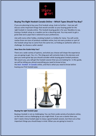 Buying The Right Hookah Canada Online – Which Types Should You Buy?