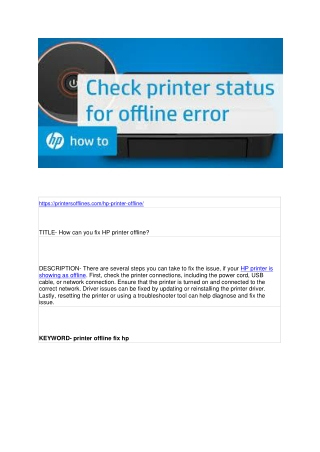 How can you fix HP printer offline?