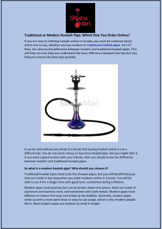 Traditional or Modern Hookah Pipe: Which One You Order Online?