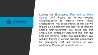 Emergency First Aid at Work Course Uk  Crtraining.co.uk