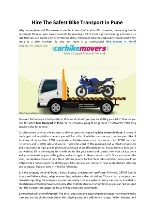 Hire The Safest Bike Transport in Pune