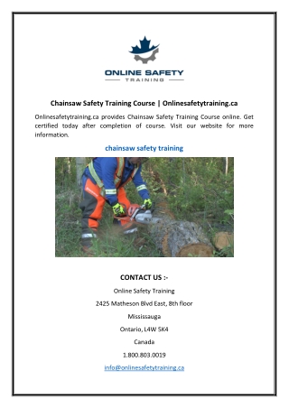 Chainsaw Safety Training Course  Onlinesafetytraining.ca