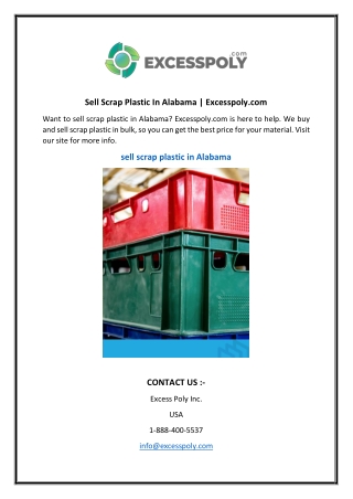 Sell Scrap Plastic In Alabama  Excesspoly.com