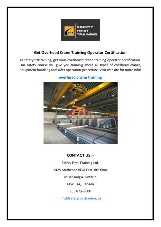 Get Overhead Crane Training Operator Certification