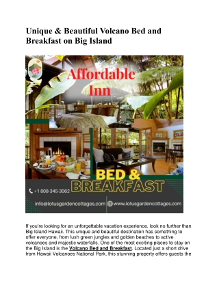 Get Beautiful Volcano Bed and Breakfast on Big Island