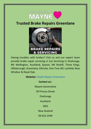 Trusted Brake Repairs Greenlane