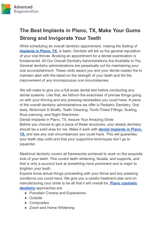 The Best Implants in Plano, TX, Make Your Gums Strong and Invigorate Your Teeth