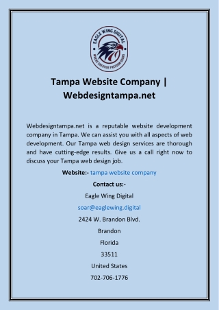 Tampa Website Company  Webdesigntampa.net