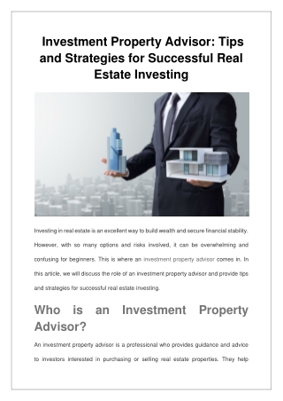 Investment Property Advisor Tips and Strategies for Successful Real Estate Investing