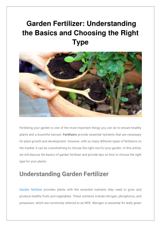 Garden Fertilizer Understanding the Basics and Choosing the Right Type