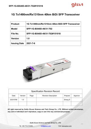 1G Tx1490nm/Rx1310nm 40km BiDi SFP Transceiver