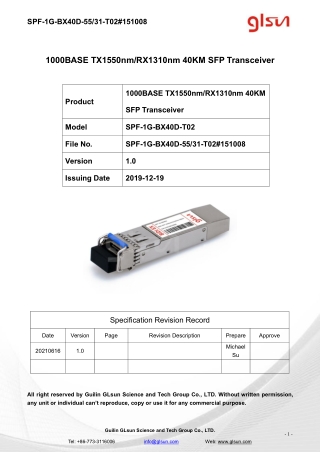 1000BASE TX1550nm/RX1310nm 40KM SFP Transceiver