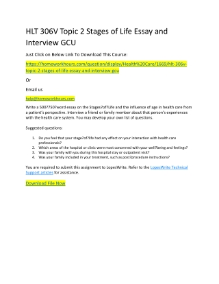 HLT 306V Topic 2 Stages of Life Essay and Interview GCU