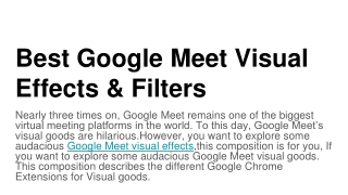 Best Google Meet Visual Effects & Filters