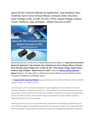 Space DC-DC Converter Market - Global Forecast to 2027