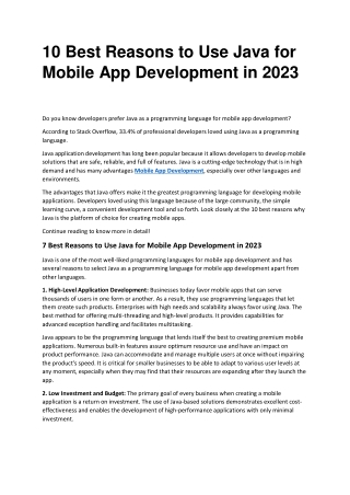 10 Best Reasons to Use Java for Mobile App Development in 2023