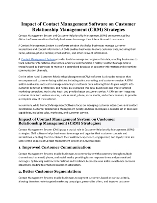 Impact of Contact Management Software on Customer Relationship Management (CRM) Strategies.