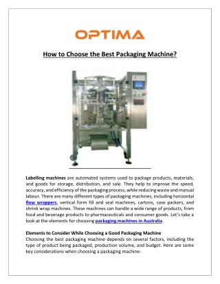 How to Choose the Best Packaging Machine