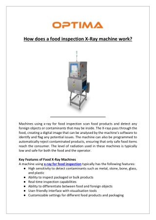 How does a food inspection X-Ray machine work