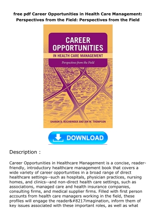 free pdf Career Opportunities in Health Care Management: Perspectives from the