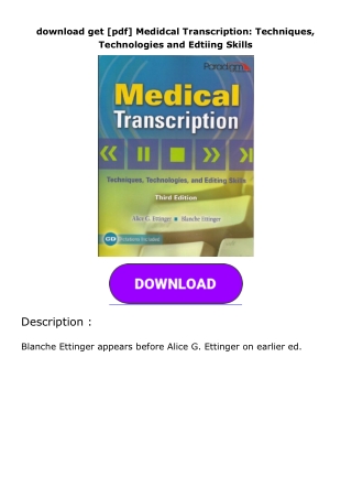 download get [pdf] Medidcal Transcription: Techniques, Technologies and