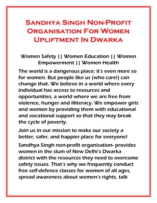 Sandhya Singh Non-Profit Organisation For Women Upliftment In Dwarka