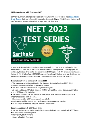 NEET Crash Course with Test Series 2023