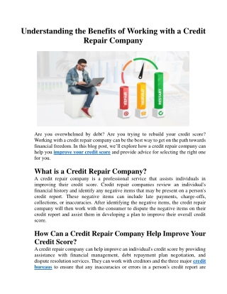 Understanding the Benefits of Working with a Credit Repair Company