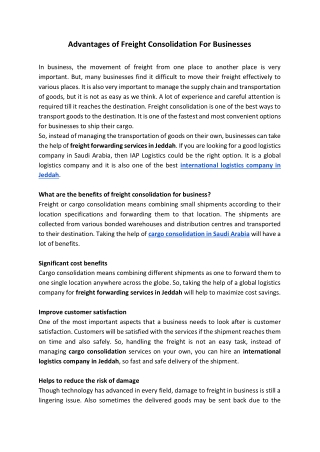 Advantages of Freight Consolidation For Businesses123