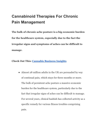 Cannabinoid Therapies For Chronic Pain Management