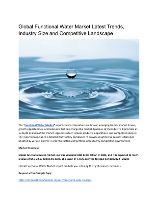 Global Functional Water Market Latest Trends, Industry Size.