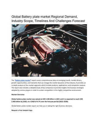 Global Battery plate market Regional Demand, Industry Scope.
