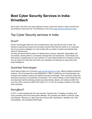 Best Cyber Security Services in India- Driveittech