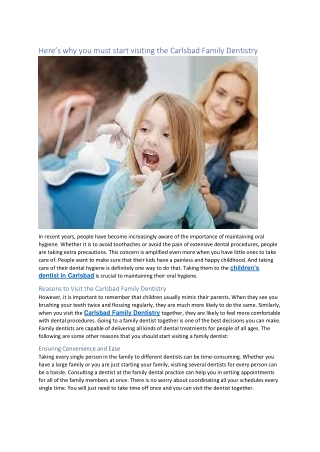 Here’s why you must start visiting the Carlsbad Family Dentistry