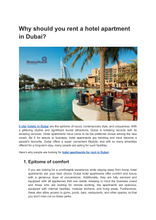 Why should you rent a Hotel Apartment in Dubai.docx