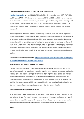 Hearing Loop Market Estimated to Reach US 18.88 Billion by 2030