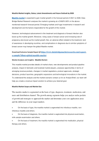 Mastitis Market Insights, Status, Latest Amendments and Future Outlook by 2028