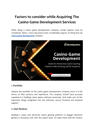 Factors to consider while Acquiring The Casino Game Development Services