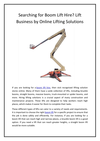 Searching for Boom Lift Hire Lift Business by Online Lifting Solutions