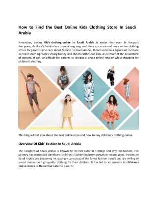 How to Find the Best Online Kids Clothing Store In Saudi Arabia