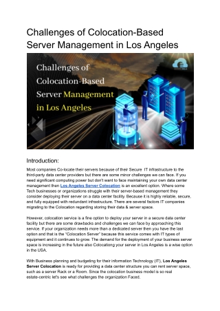 Challenges of Colocation-Based Server Management in Los Angeles