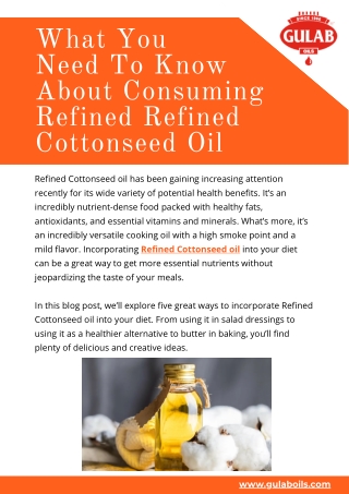 What You Need To Know About Consuming Refined Cottonseed Oil