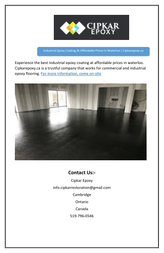 Industrial Epoxy Coating At Affordable Prices In Waterloo | Cipkarepoxy.ca