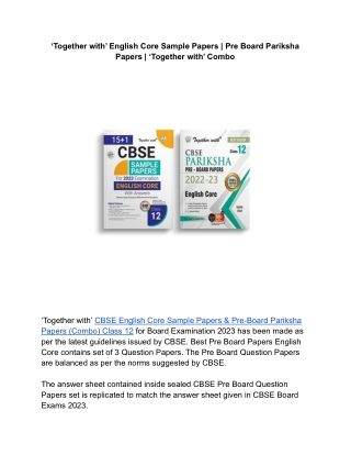 ‘Together with’ English Core Sample Papers _ Pre Board Pariksha Papers _ ‘Together with’ Combo