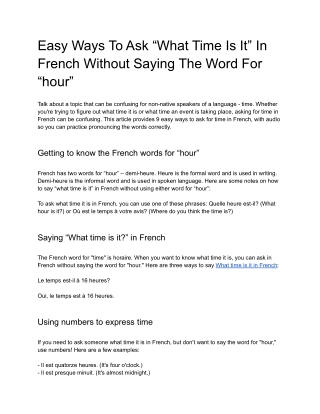Easy Ways To Ask “What Time Is It” In French Without Saying The Word For “hour”